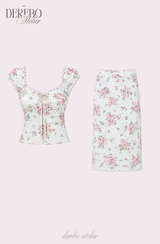 アンティーク フローラル パフューム スカート 2点セット (blouse+skirt set)