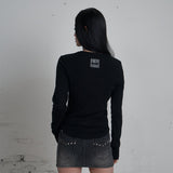 C 90S ライン スリット ネック Tシャツ_BLACK