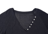 Soring Button See-Through Deep V Knit