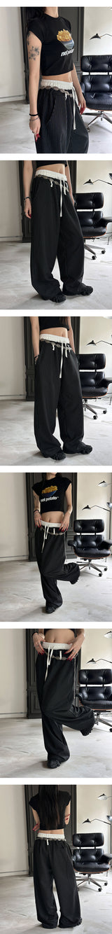 [Unisex] Layered belt stripe banding pants(2color)