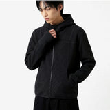 Waffle Crop Fingerhole Zip-up Hoodie Black