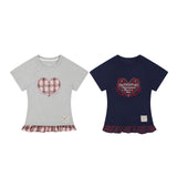 ハートレタリングチェックフリルTシャツ 232394043