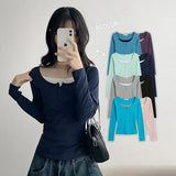 スリム フィット ニエン レイヤード ボタン ロングスリーブ Tシャツ (8 colors)