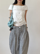 Rose String Stripe Wide Pants