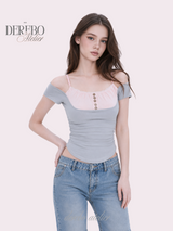 クレア ピンク レイヤード ショートスリーブTシャツ