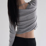 Rokain Twist Button Halter Neck Layered Knit -5color