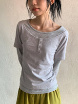 ニックス レイヤード ボタン ストライプ ロングスリーブ Tシャツ