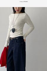 Hairy Shirring Boat Neck T-Shirt