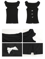 Black Macaron Bow Off Shoulder Tee