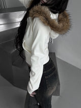 slim fur hood zip-up (fleece-lined / 3color)