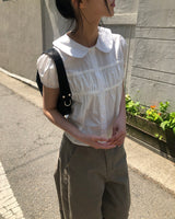 ポポリ ラウンドカラー ショートスリーブ ブラウス