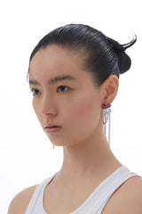 KVK THE BLOSSOM Peach Blossom Series Irregular Crystal Tassel Stud Earrings (Green Opal)