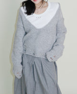 オープンスタッド Uネック ラウンドロング-sleeved T-shirt
