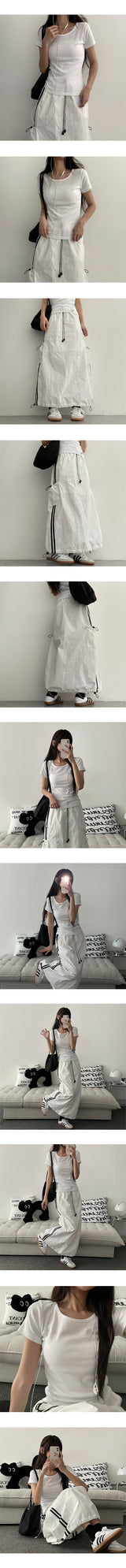 Nana Track Nylon String Shirring Long Skirt
