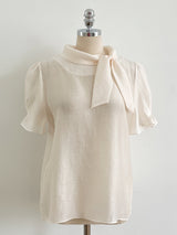 Anne Tie Pearl Puff Short Sleeve Blouse