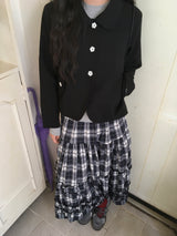 frill checkered long skirt