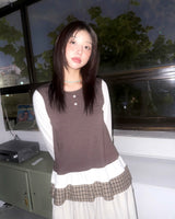 (2color) Check Frill Layered Roll-Up Long Sleeve Tee