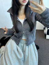 シープファーフリースクロッペンハーフポロネックジップアップ 🧸🩶🤍🖤🩵4カラー