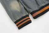 #T1203 Washed denim number printed top