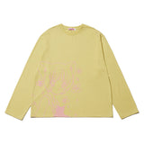 キャットガール & フラワー長袖Tシャツ - ライトグリーン