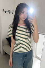 配色ストライプ 半袖Tシャツ