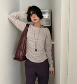 BOAT-NECK SHIRRING HOOD TOP