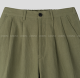 No-Mace Back Banding Two-Tuck Linen Wide Pants
