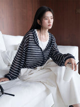 Relaxed Striped Double-Zip Hooded Knit Cardigan