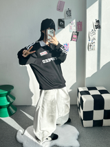 ラグランスリーストライプカラースウェットシャツ🖤🩶🤍 - 3 カラーズ