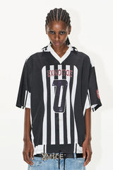 Striped Print Collar Jersey Tee