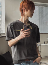 Philo Diagonal Henley Neck Short Sleeve T-shirt