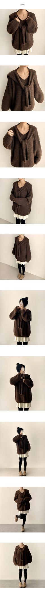 Roel Sailor Collar Muffler V-Neck Knitwear Set