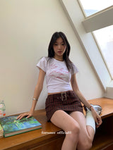 レトロレッドレターショートスリーブTシャツ