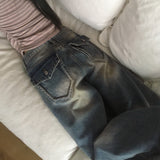 カスポケットアクセントのワイドデニムパンツ