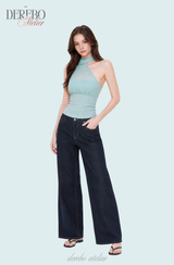 one-shoulder mint chiffon sleeveless top 