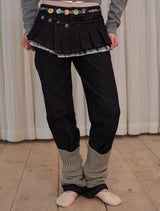 rirri Raw Denim Straight-leg Versatile Jeans with Detachable Pleated Waist Skirt