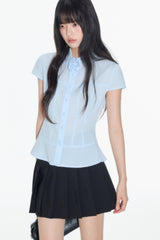 Detachable flower decoration waist cinching small fly sleeve shirt