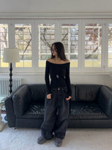 Rough Muse Tassel Ball Stud Wide Long Denim Pants
