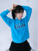 Girl zip-up hoodie - Aqua blue