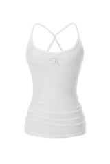 Jewel cross back tank top - white  