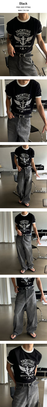 [MUSCLE FIT] Ocean race ringer half t-shirts(3color)