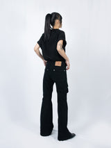 Curved Cargo Flare Pants (Black)