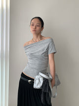 ハンドシャーリングオフショルダースパンデックス半袖Tシャツ
