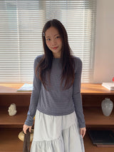 タカン ストライプ ラウンド ロングスリーブ Tシャツ