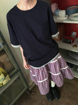 26SS★ [BAONHAUS] ヤンビチェックレースバンディングミディスカート
