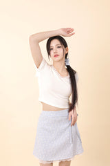 レースVネッククロップTシャツ White