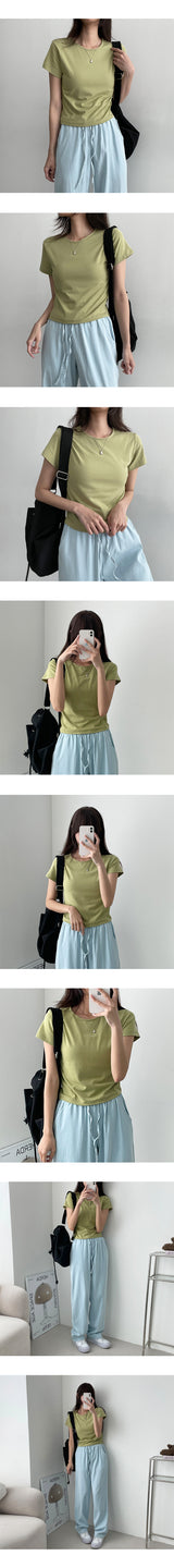 Buttle モダール無地クロップド半袖Tシャツ