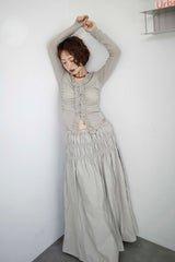Double Shirred Leather Skirt
