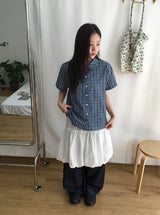 26SS★ [BAONHAUS]クルーネンリネンチェック半袖シャツブラウスlouse