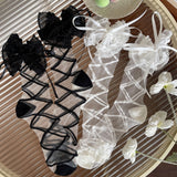 French Ballet Ribbon Crystal Stripe Sheer Socks